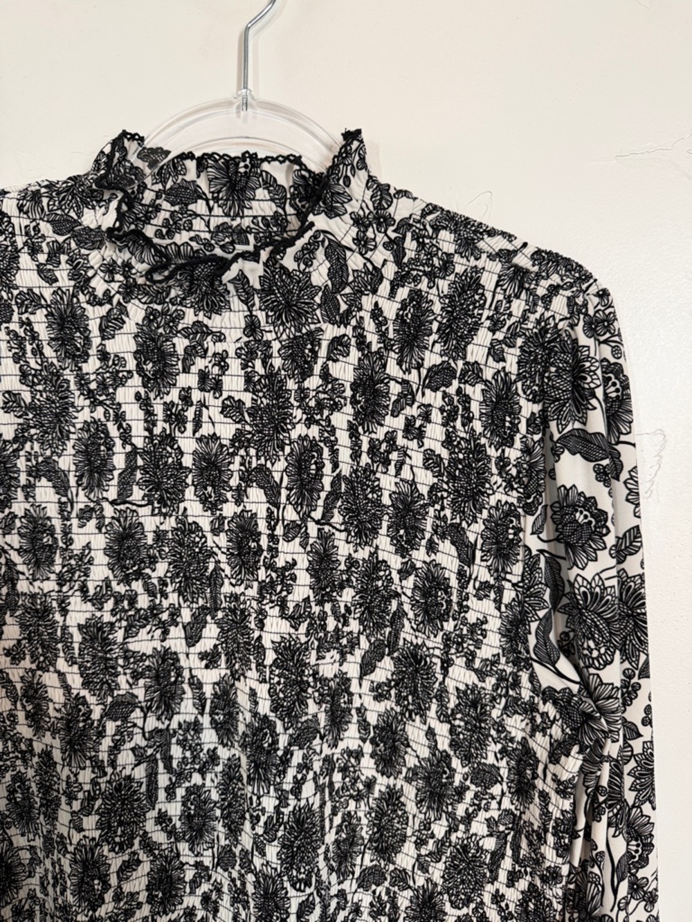 Tommy Hilfiger Black & White Floral Smocked Long-Sleeve Top - Picture 8 of 9